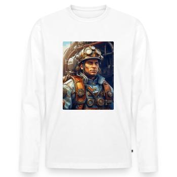 Homme pompier steampunk 1.29 - T-shirt manches longues Premium bio Homme - blanc - Devant - Nico (187cm)