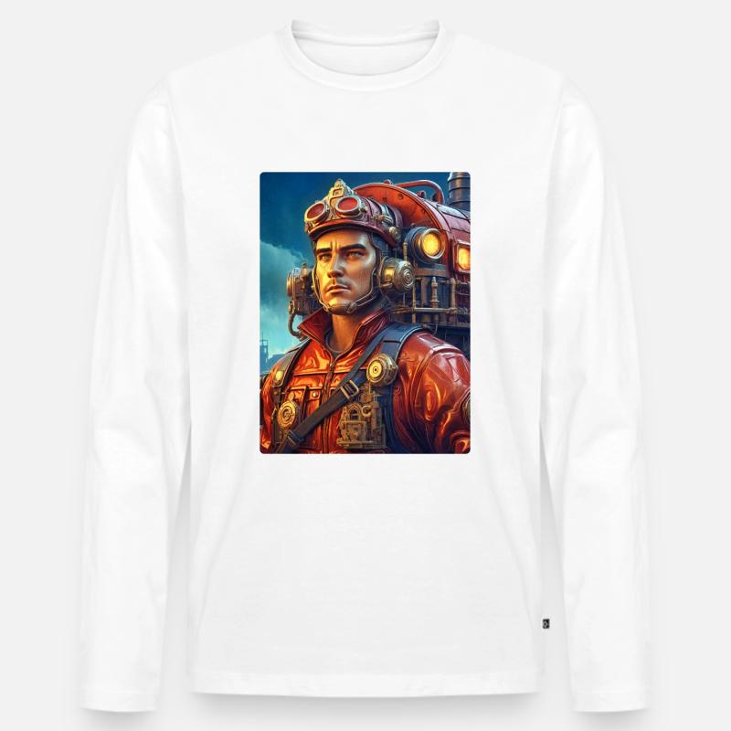 Steampunk Firefighter Man 1.15 - Männer Premium Bio Langarmshirt - Weiß