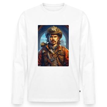 Steampunk Firefighter Man 1.22 - Men's Premium Organic Long Sleeve Shirt - white - Front - Nico (187cm)