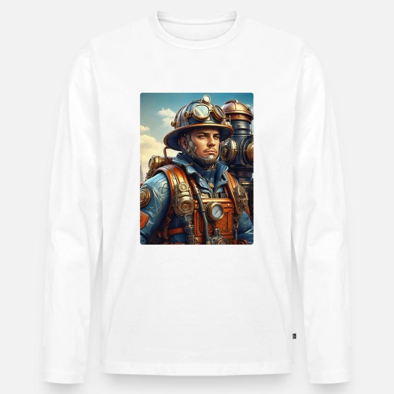 Steampunk Firefighter Man 1.35 - Männer Premium Bio Langarmshirt - Weiß