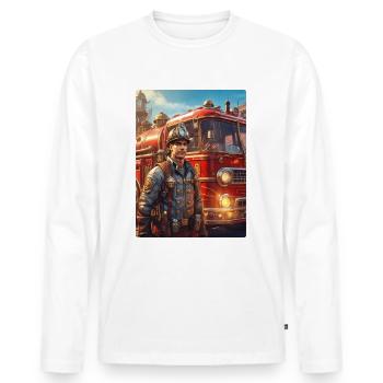 Steampunk Firefighter Man 1.40 - Men's Premium Organic Long Sleeve Shirt - white - Front - Nico (187cm)