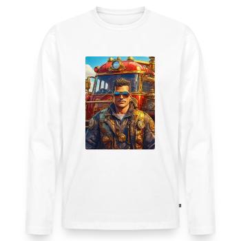 Steampunk Firefighter Man 1.36 - Men's Premium Organic Long Sleeve Shirt - white - Front - Nico (187cm)