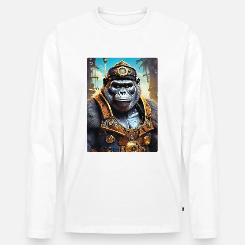 Steampunk Gorilla 1.17 - Männer Premium Bio Langarmshirt - Weiß