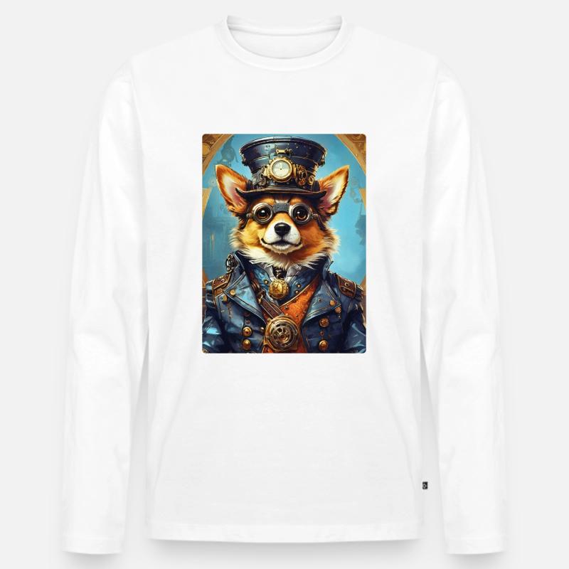 Steampunk Hund 1.8 - Männer Premium Bio Langarmshirt - Weiß
