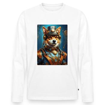 Steampunk Hund 1.1 - Männer Premium Bio Langarmshirt - Weiß - Vorne - Nico (187cm)