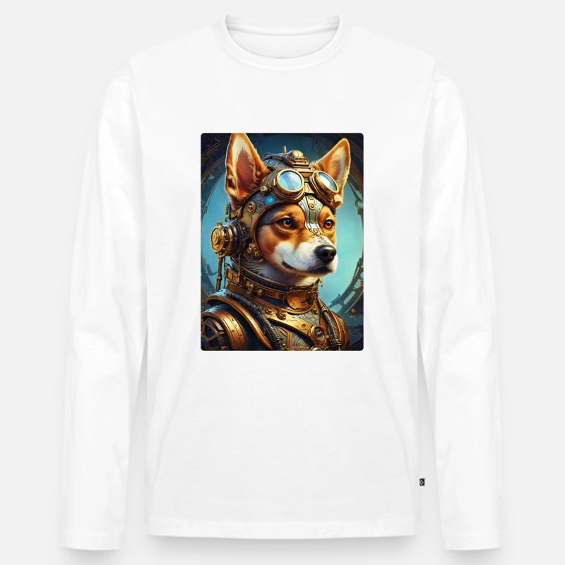 Steampunk Hund 1.10 - Männer Premium Bio Langarmshirt - Weiß