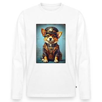 Chien Steampunk 1.17 - T-shirt manches longues Premium bio Homme - blanc - Devant - Nico (187cm)