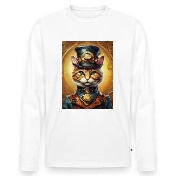 Chat Steampunk 1.1 - T-shirt manches longues Premium bio Homme - blanc - Devant - Nico (187cm)