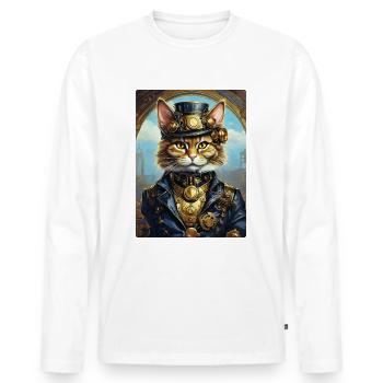 Chat steampunk 1.11 - T-shirt manches longues Premium bio Homme - blanc - Devant - Nico (187cm)