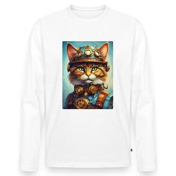 Chat steampunk 1.15 - T-shirt manches longues Premium bio Homme - blanc - Devant - Nico (187cm)