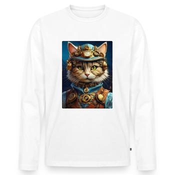 Chat steampunk 1.10 - T-shirt manches longues Premium bio Homme - blanc - Devant - Nico (187cm)