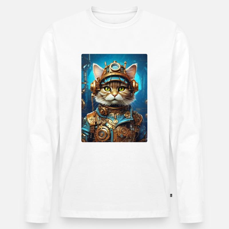 Steampunk Katze 1.9 - Männer Premium Bio Langarmshirt - Weiß