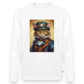 Chat steampunk 1.12 - T-shirt manches longues Premium bio Homme - blanc - Devant - Nico (187cm)