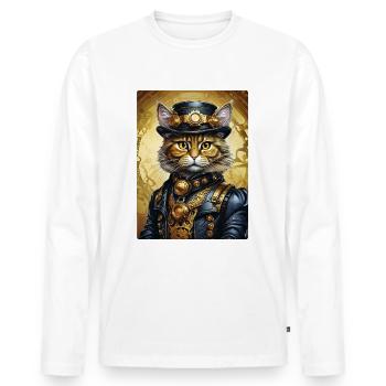 Chat steampunk 1.17 - T-shirt manches longues Premium bio Homme - blanc - Devant - Nico (187cm)
