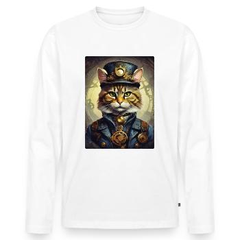 Chat Steampunk 1.19 - T-shirt manches longues Premium bio Homme - blanc - Devant - Nico (187cm)