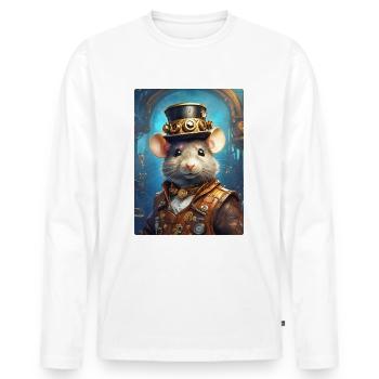 Steampunk Ratte 1.2 - Männer Premium Bio Langarmshirt - Weiß - Vorne - Nico (187cm)
