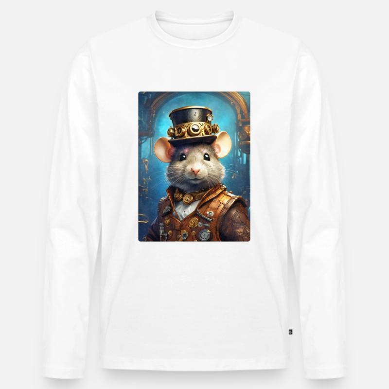 Steampunk Ratte 1.2 - Männer Premium Bio Langarmshirt - Weiß