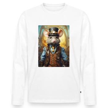 Rat Steampunk 1.9 - T-shirt manches longues Premium bio Homme - blanc - Devant - Nico (187cm)