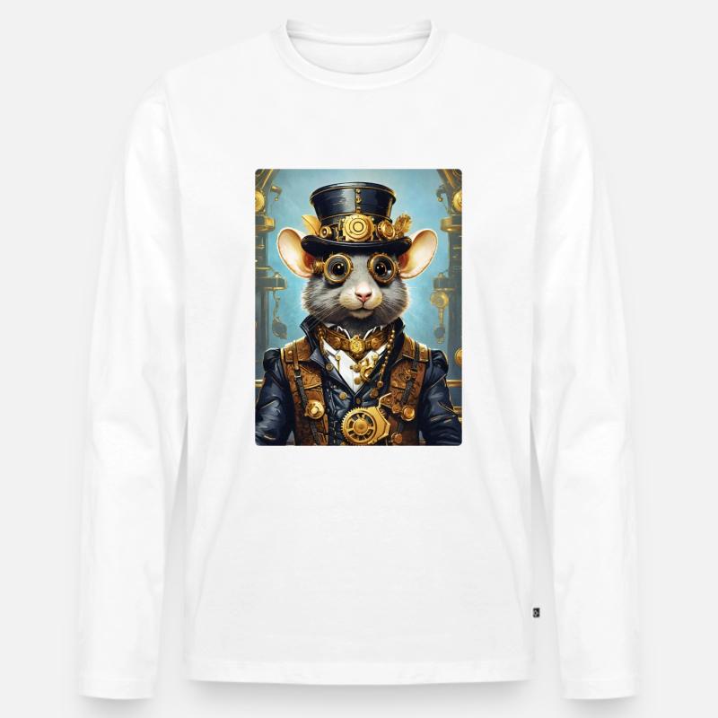 Steampunk Ratte 1.6 - Männer Premium Bio Langarmshirt - Weiß