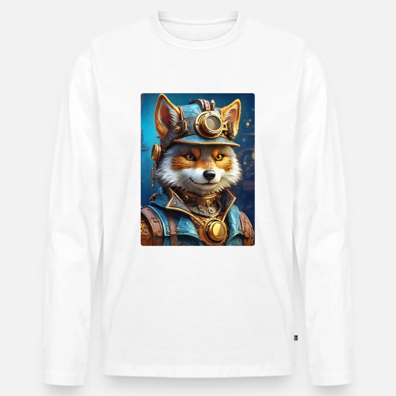 Steampunk Wolf 1.3 - Männer Premium Bio Langarmshirt - Weiß