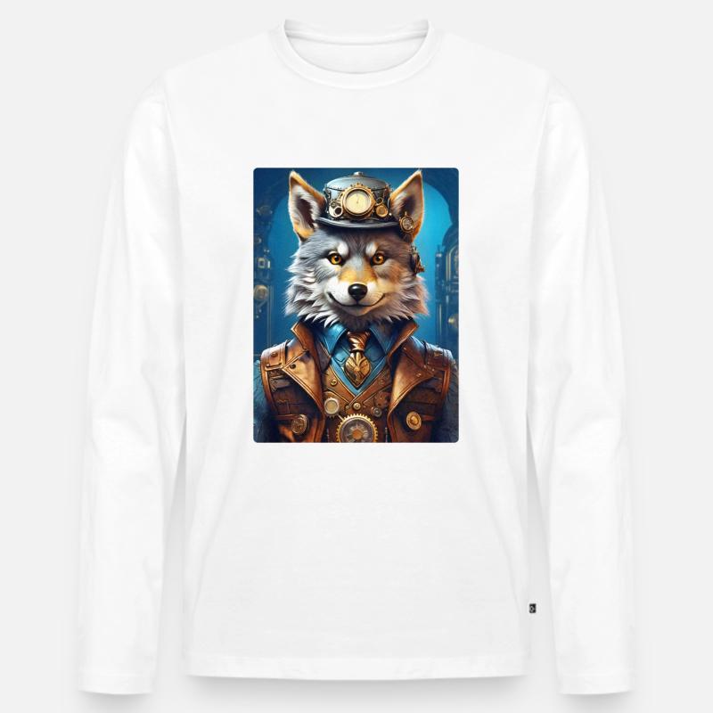 Steampunk Wolf 1.12 - Männer Premium Bio Langarmshirt - Weiß