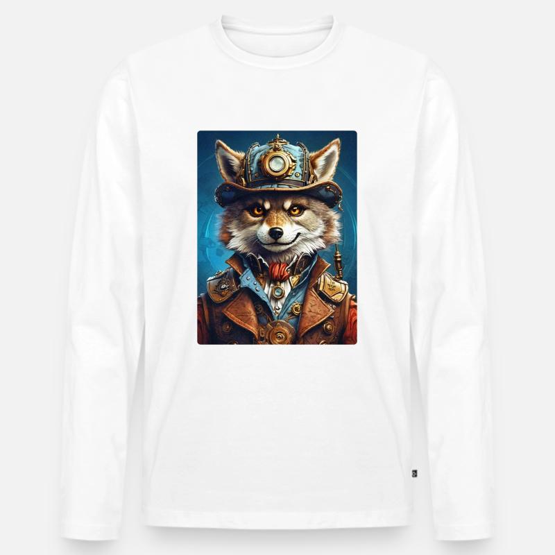 Steampunk Wolf 1.15 - Männer Premium Bio Langarmshirt - Weiß