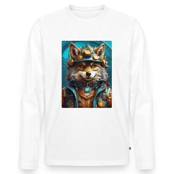 Steampunk Wolf 1.20 - Männer Premium Bio Langarmshirt - Weiß - Vorne - Nico (187cm)