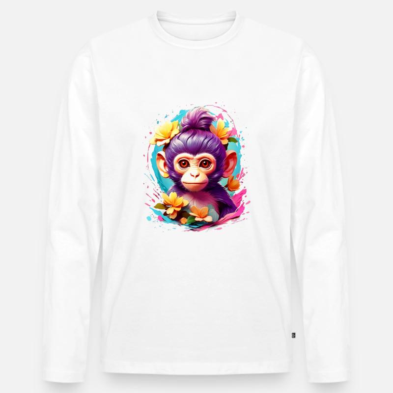 Affe Monkey V1 24 01 - Männer Premium Bio Langarmshirt - Weiß