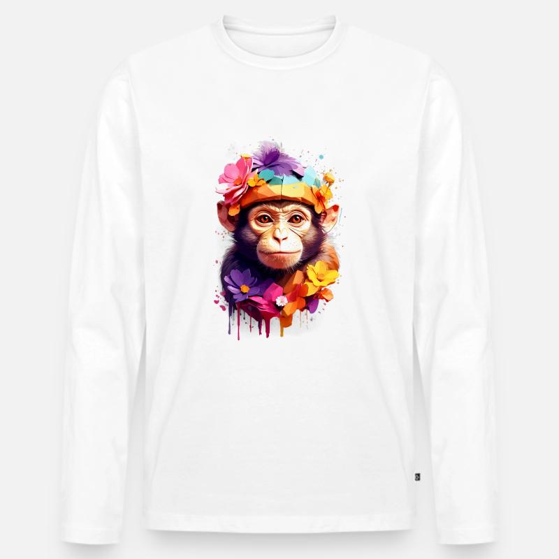 Affe Monkey V1 24 20 - Männer Premium Bio Langarmshirt - Weiß