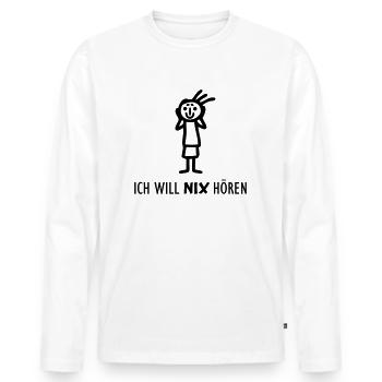 Strichmännchen NIX hören - Männer Premium Bio Langarmshirt - Weiß - Vorne - Nico (187cm)