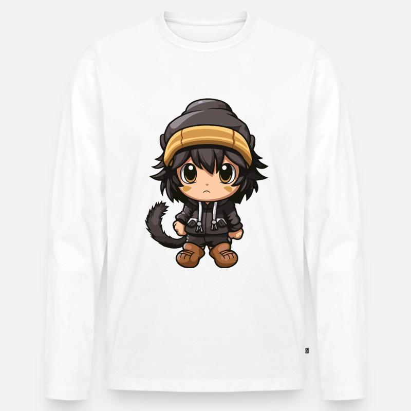 Affe Winter Tier Niedlich Comic - Männer Premium Bio Langarmshirt - Weiß