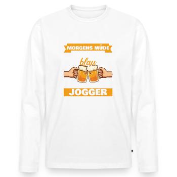 Morgens Müde Abends Blau Jogger - Männer Premium Bio Langarmshirt - Weiß - Vorne - Nico (187cm)