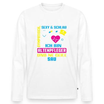 Altenpfleger Geschenk Altenpflege Pflegefachkraft - Männer Premium Bio Langarmshirt - Weiß - Vorne - Nico (187cm)