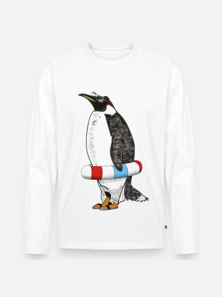 PINGUIN WARTET SOMMER - Männer Premium Bio Langarmshirt - Weiß