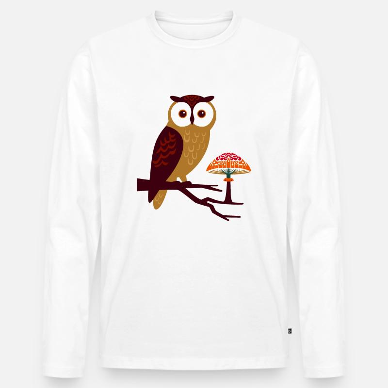 Eule und Pilz - Männer Premium Bio Langarmshirt - Weiß