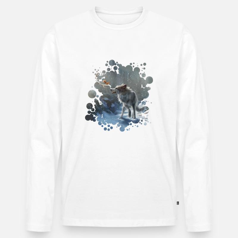 Wolf Eichhörnchen Winter - Männer Premium Bio Langarmshirt - Weiß