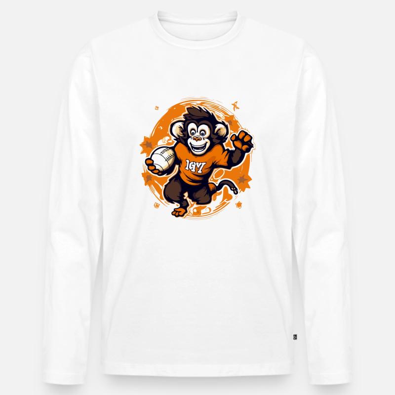 Mako der Rugby-Affe - Männer Premium Bio Langarmshirt - Weiß
