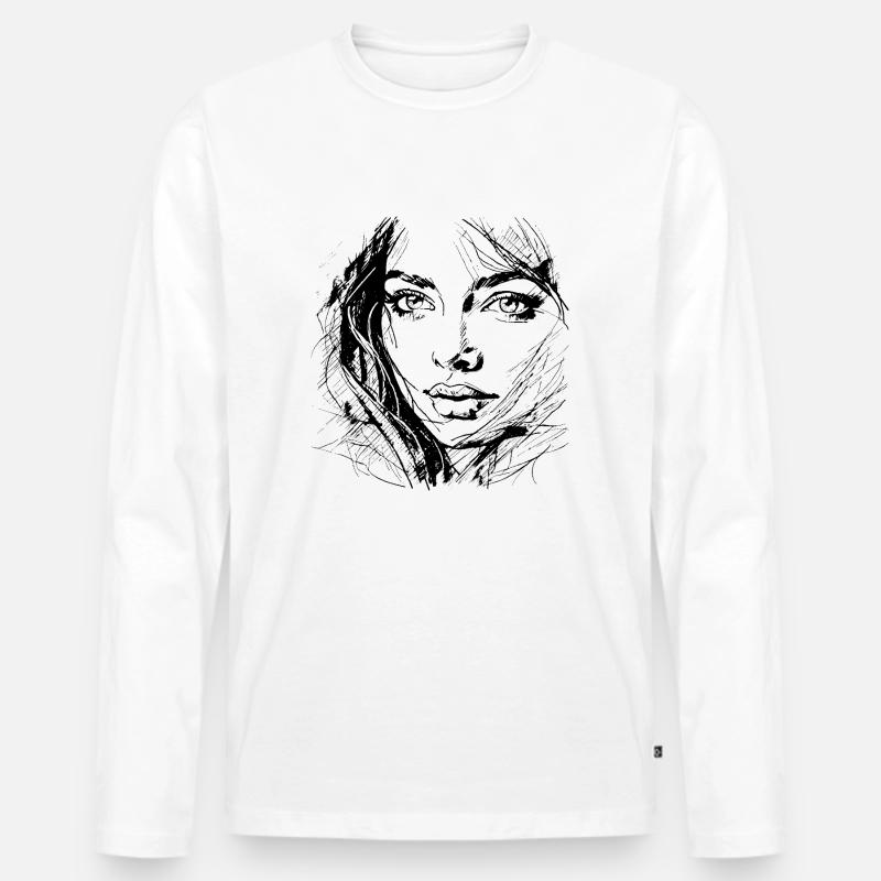 Frauengesicht - Männer Premium Bio Langarmshirt - Weiß