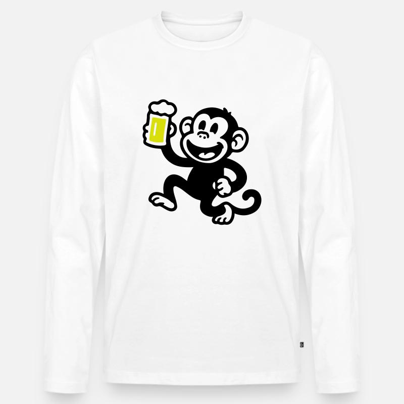 Affe Bier Witzig - Männer Premium Bio Langarmshirt - Weiß