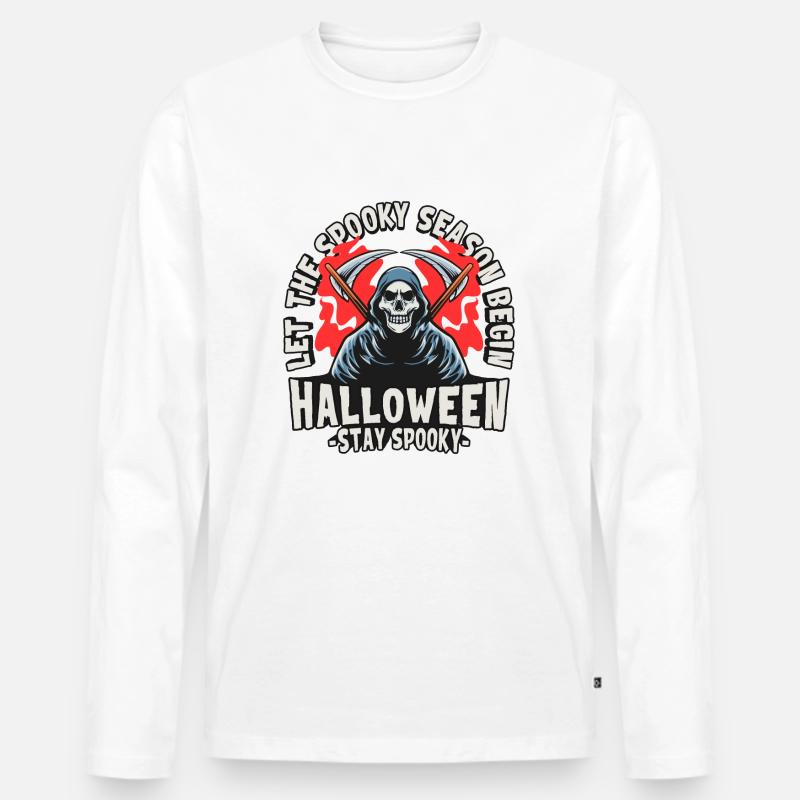 Halloween Sensenmann Skelett - Männer Premium Bio Langarmshirt - Weiß