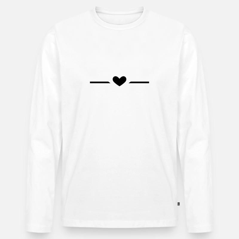 Linie Herz Schwarz - Männer Premium Bio Langarmshirt - Weiß