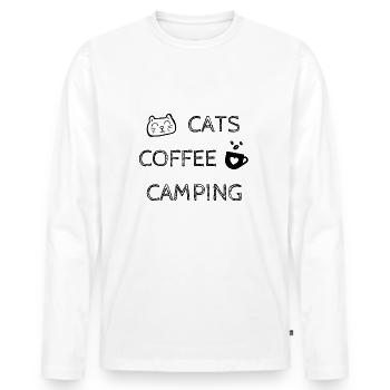 Chats. Café. Camping - T-shirt manches longues Premium bio Homme - blanc - Devant - Nico (187cm)