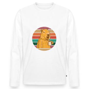 Café Capybara - T-shirt manches longues Premium bio Homme - blanc - Devant - Nico (187cm)