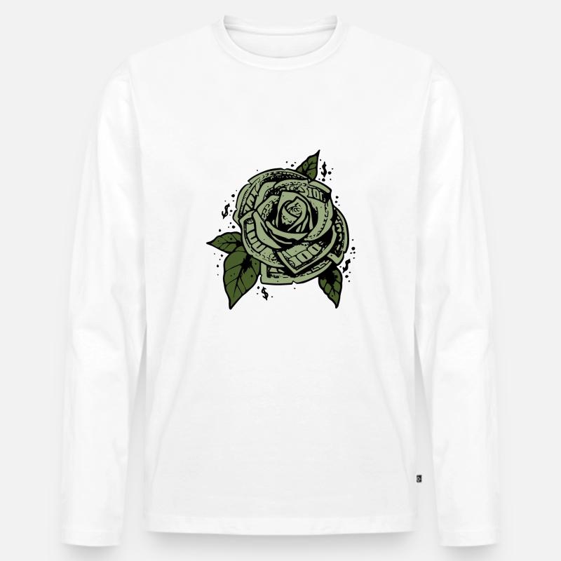 Dollar Geld Schein Blume - Männer Premium Bio Langarmshirt - Weiß
