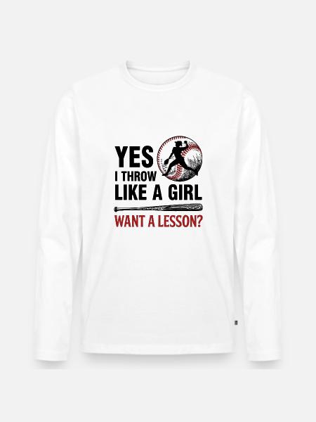 Baseball Frau Pitcher Geschenk - Männer Premium Bio Langarmshirt - Weiß