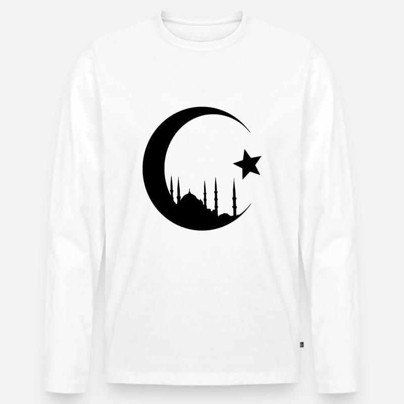 Halbmond mit Moschee - Männer Premium Bio Langarmshirt - Weiß