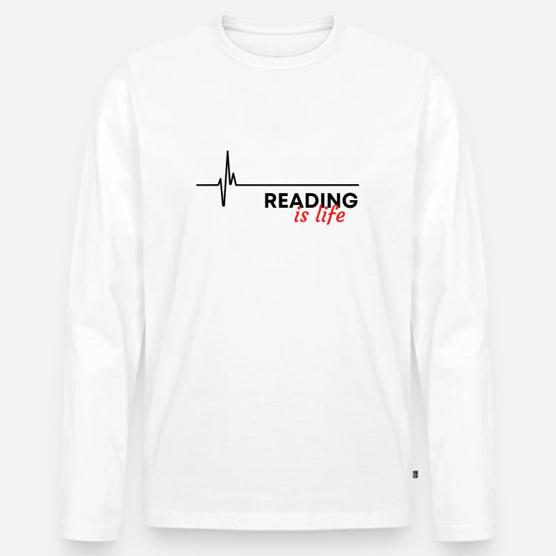 Lesen ist Leben - Männer Premium Bio Langarmshirt - Weiß