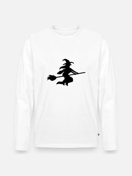 Witch on broom - Halloween - Men's Premium Organic Long Sleeve Shirt - white