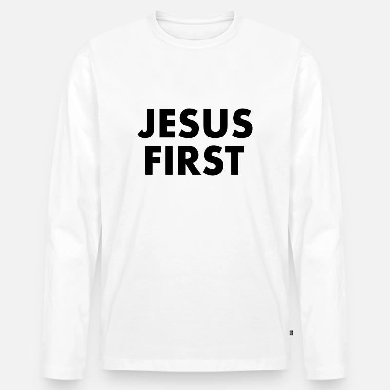 Jesus first - Männer Premium Bio Langarmshirt - Weiß