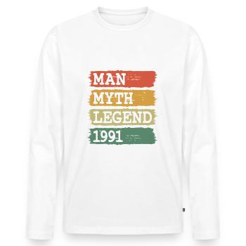 1991 Vintage Man Myth Legend Birthday - Men's Premium Organic Long Sleeve Shirt - white - Front - Nico (187cm)